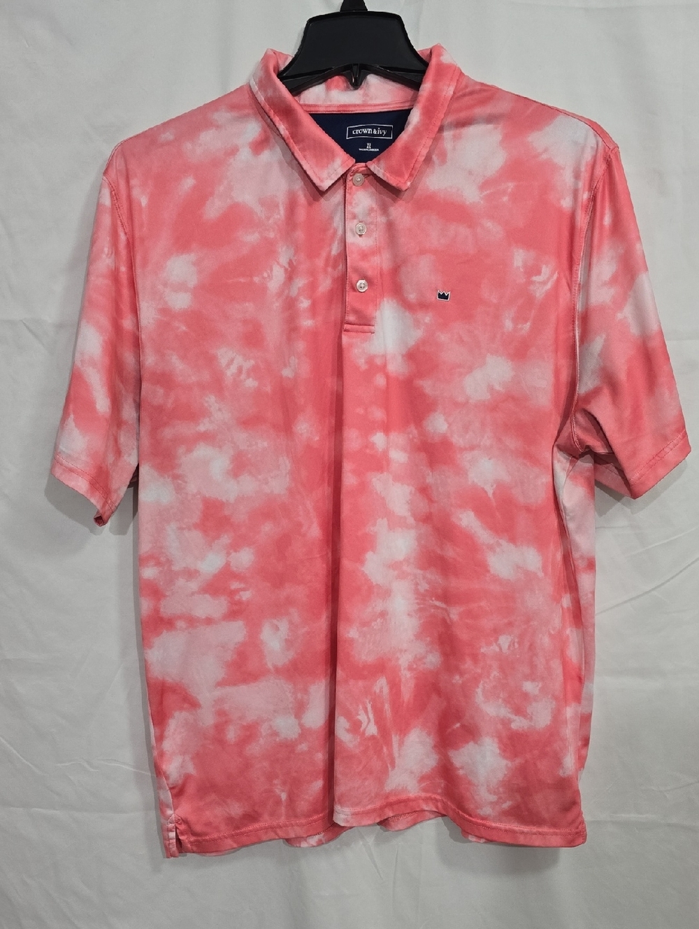 Crown & Ivy Mens XL Men's Coral Tie-Dye Polo Shirt With Logo